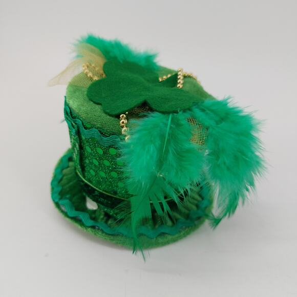 Mini Top Hat with Feather St. Patrick's Day Green Hair Clip On 3.5" x 2.5 " - Picture 9 of 11